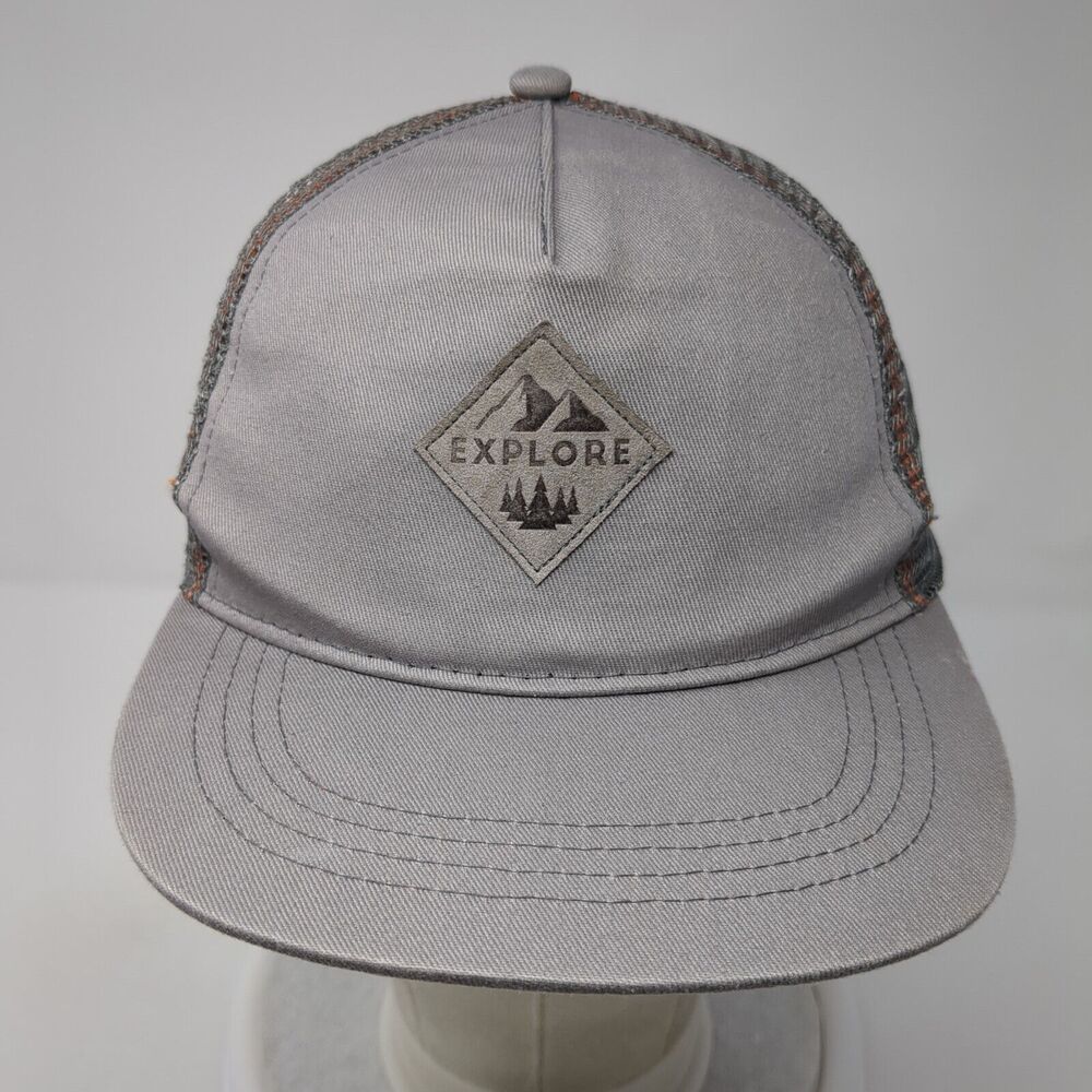 Explore Patch Snapback Mesh Back Trucker Hat Gray… - image 2